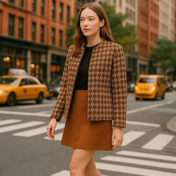 Orvis Jackets & Blazers - Vintage ORVIS Big Houndstooth Pattern Wool Nylon Blend Blazer Coat Jacket Sz 14